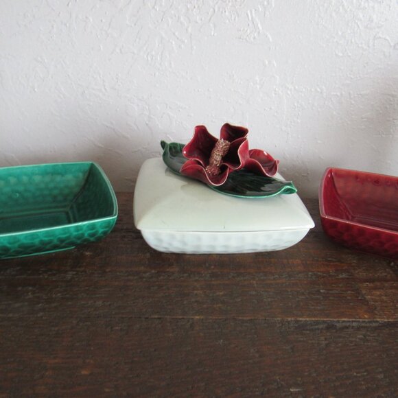 Set of 4 Floral Dishes with Interchangeable Lid Ceramical, USA - Picture 5 of 8